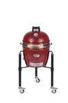 Grill ceramiczny węglowy Monolith JUNIOR PRO 2.0, bordowy ze stelażem na kołach, ruszt 33 cm