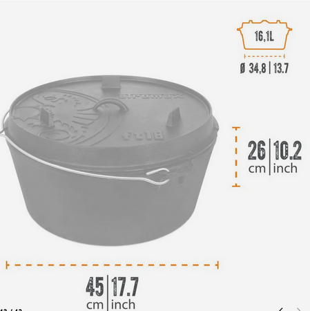 Bardzo duży żeliwny kociołek na nóżkach  Petromax  ft18, 16,1l